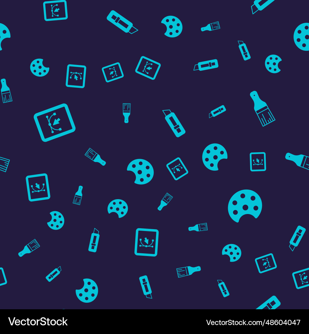 Set computer with design program paint brush Vector Image