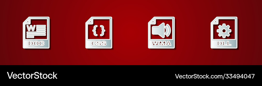 Set doc file document css wma and dll icon Vector Image