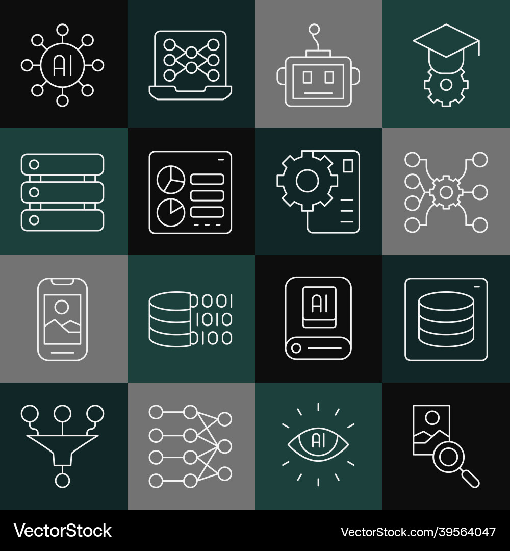 Set line photo retouching server data neural Set line photo retouching server data neural vector image