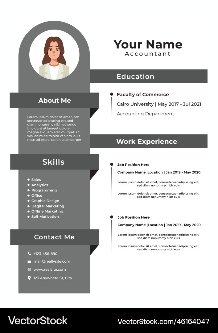 Simple professional cv and resume template with ph vector image