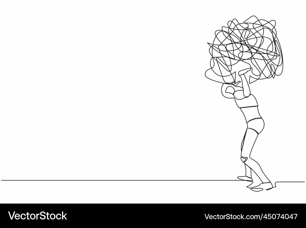 Single continuous line drawing tired robot Vector Image