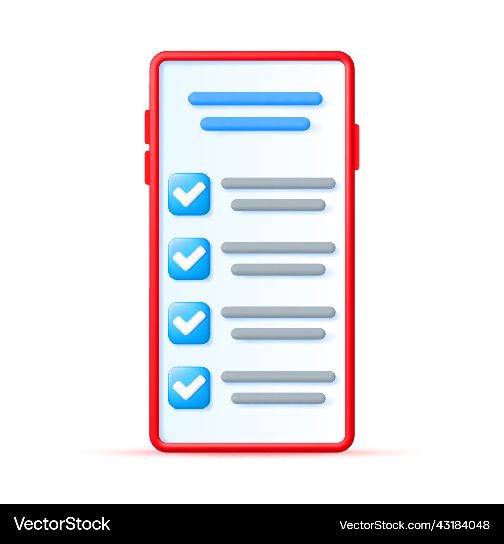 3d smartphone with checkmark app isolated 3d smartphone with checkmark app isolated vector image