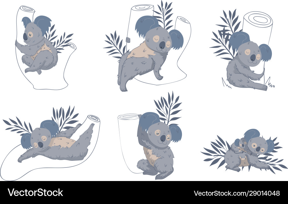 Cute stylized koala animal embracing tree trunk Cute stylized koala animal embracing tree trunk vector image