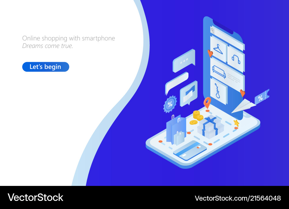 Horizontal web banner with isometric smartphone Horizontal web banner with isometric smartphone vector image
