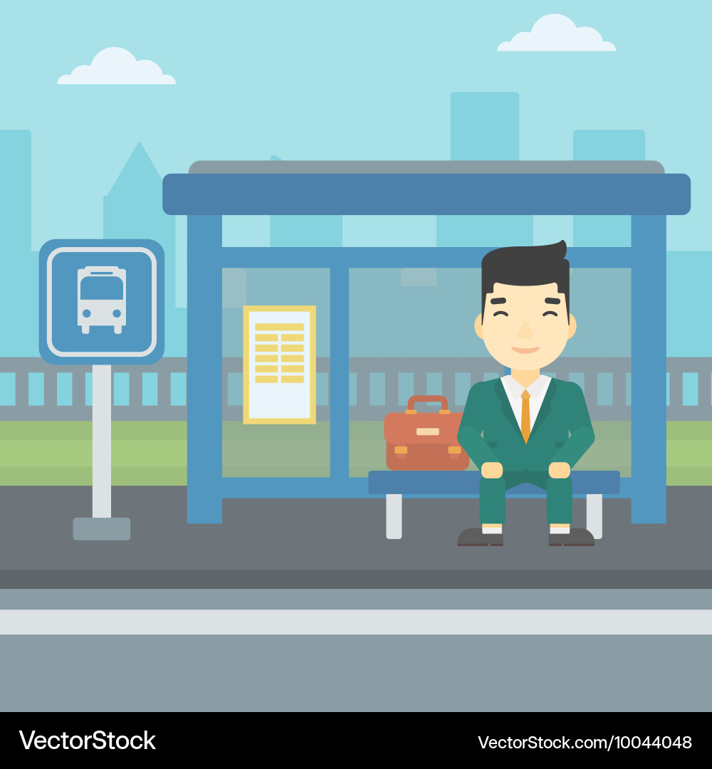 Man Waiting at Bus Stop Vector Image