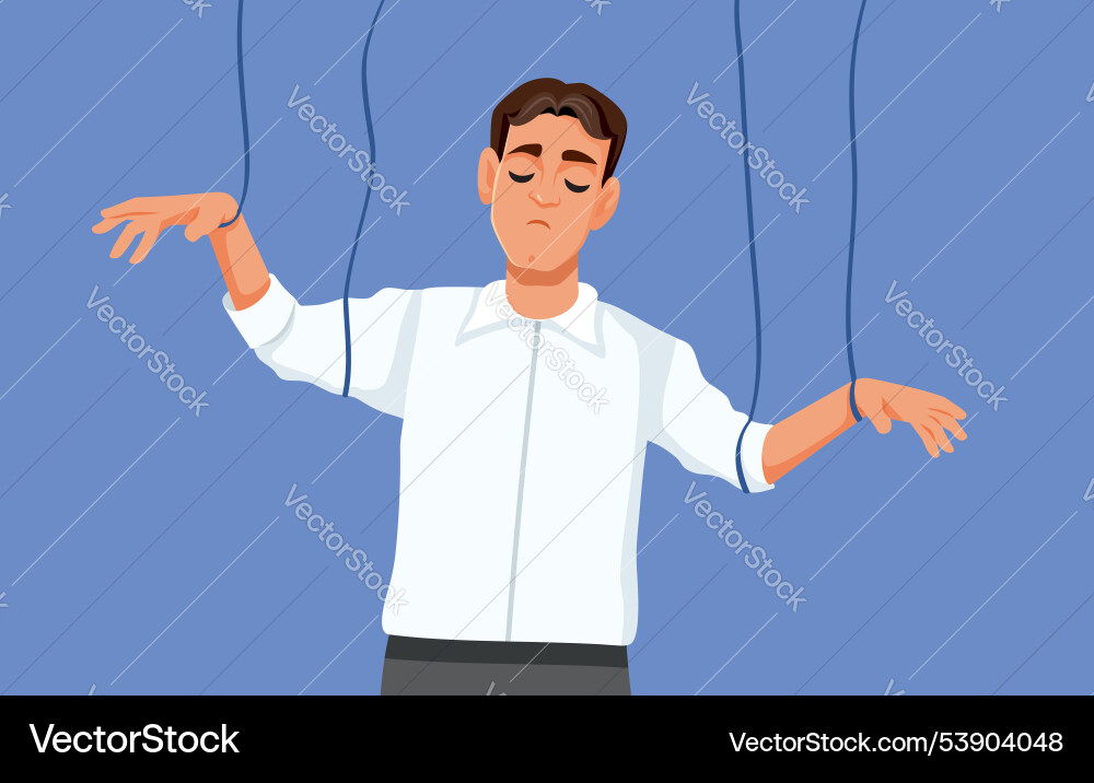 Marionette man string pulled by puppeteer Marionette man string pulled by puppeteer vector image