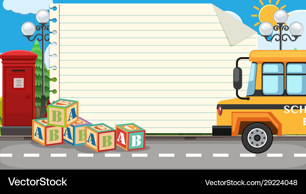 Paper template with block and bus on road Paper template with block and bus on road vector image