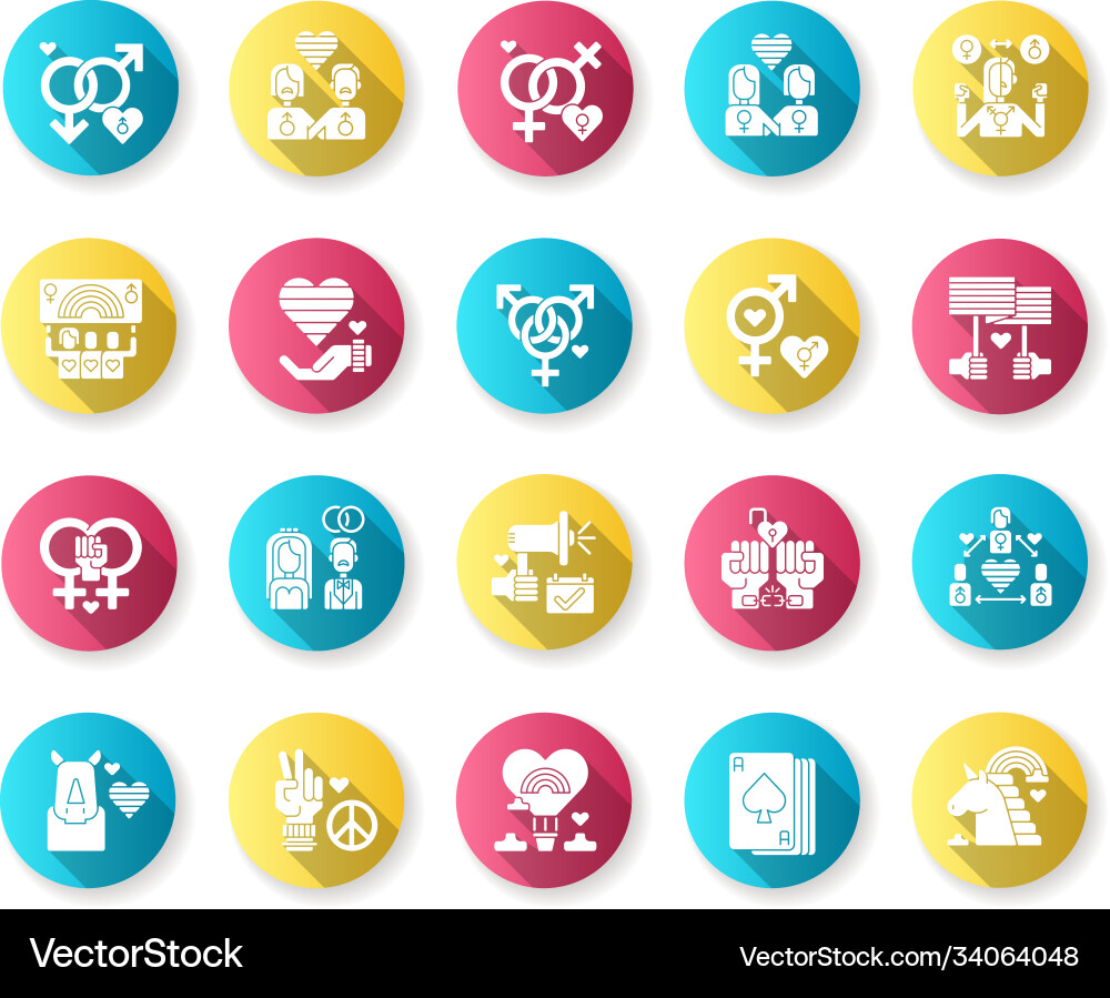 Pride Parade flaches Design lange Schatten Glyphen Icons Pride Parade flaches Design lange Schatten Glyphen Icons vektorbild