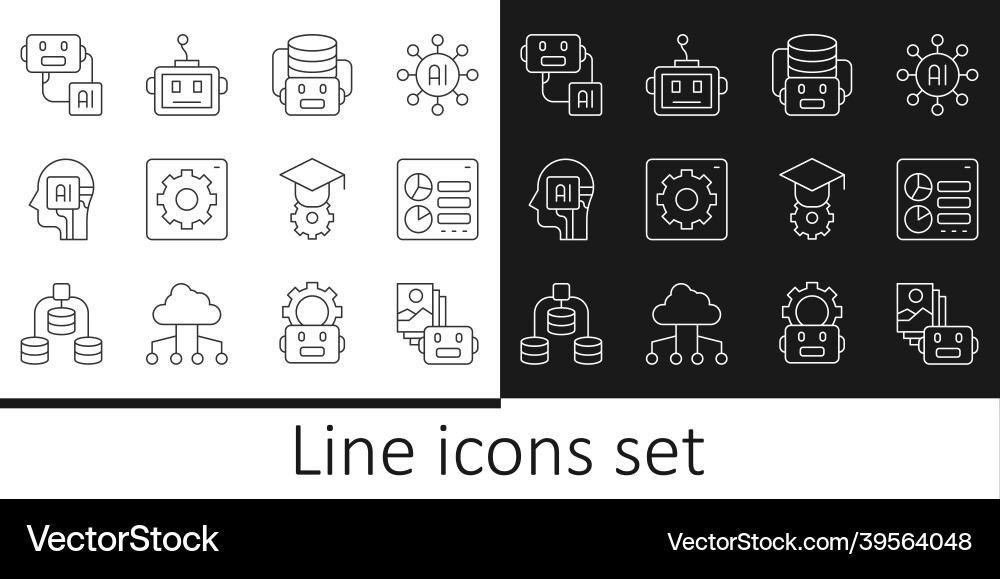 Set line artificial intelligence robot computer Set line artificial intelligence robot computer vector image