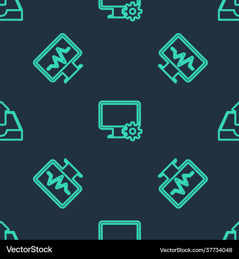 Set line computer monitor and gear Set line computer monitor and gear vector image