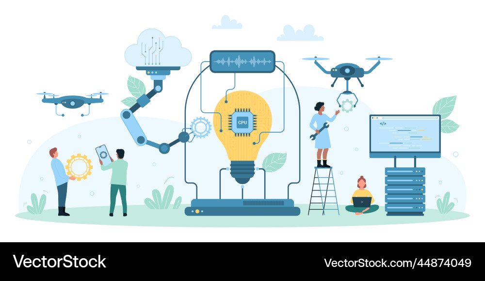 Artificial intelligence science research of tiny Artificial intelligence science research of tiny vector image