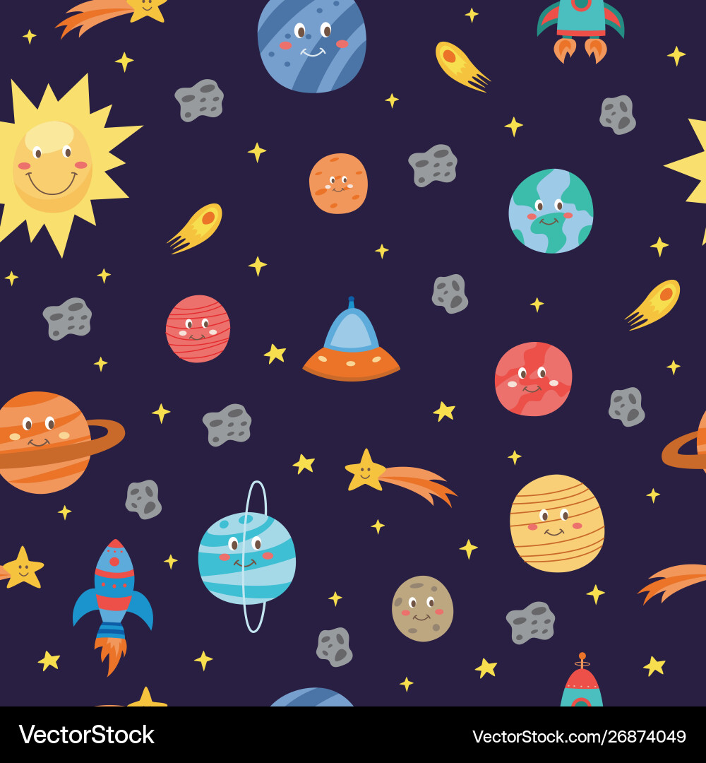Colorful Space Planets Seamless Pattern Vector Image