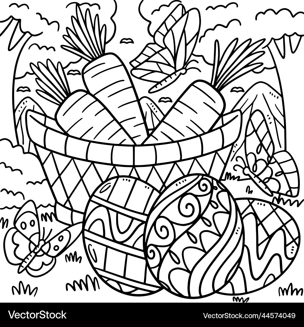 Easter eggs and carrots coloring page for kids Easter eggs and carrots coloring page for kids vector image