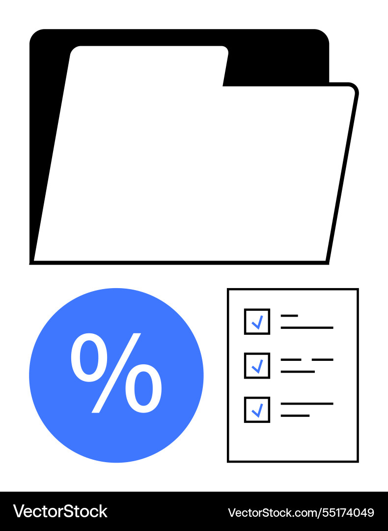 File folder with percentage symbol and checklist File folder with percentage symbol and checklist vector image