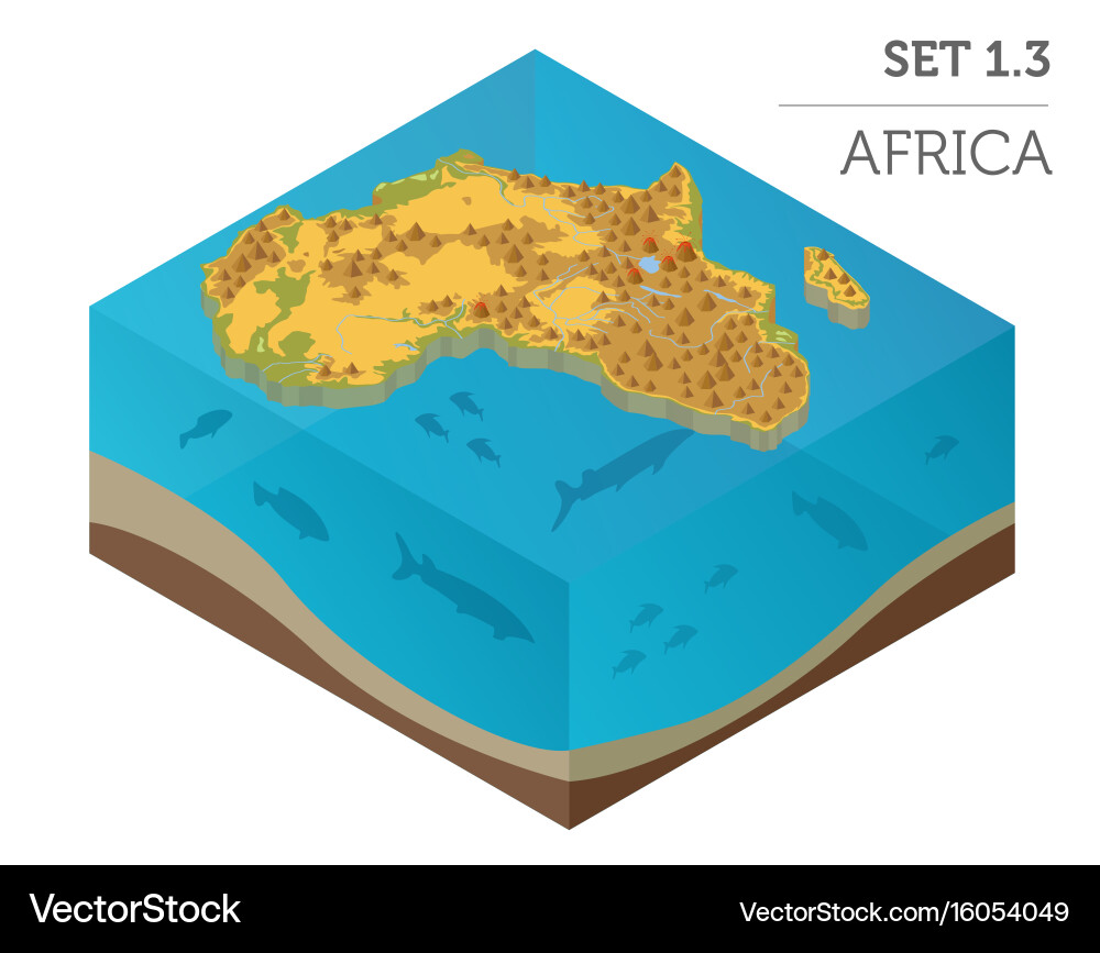 Flat 3d isometric africa map constructor elements Vector Image