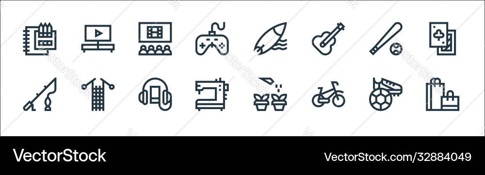 Hobbies line icons linear set quality Vector Image