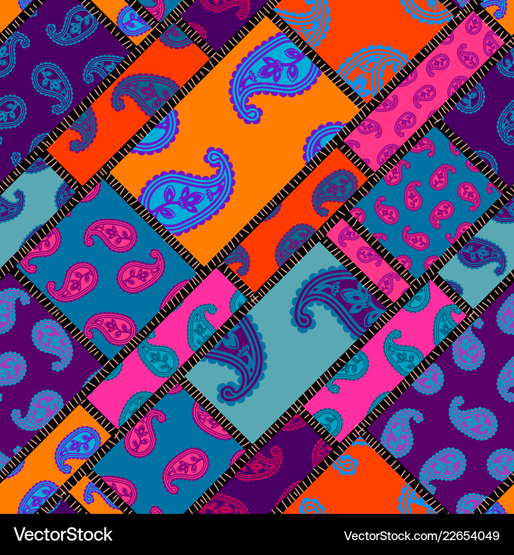 Patchwork pattern with paisley ornament patterns Patchwork pattern with paisley ornament patterns vector image