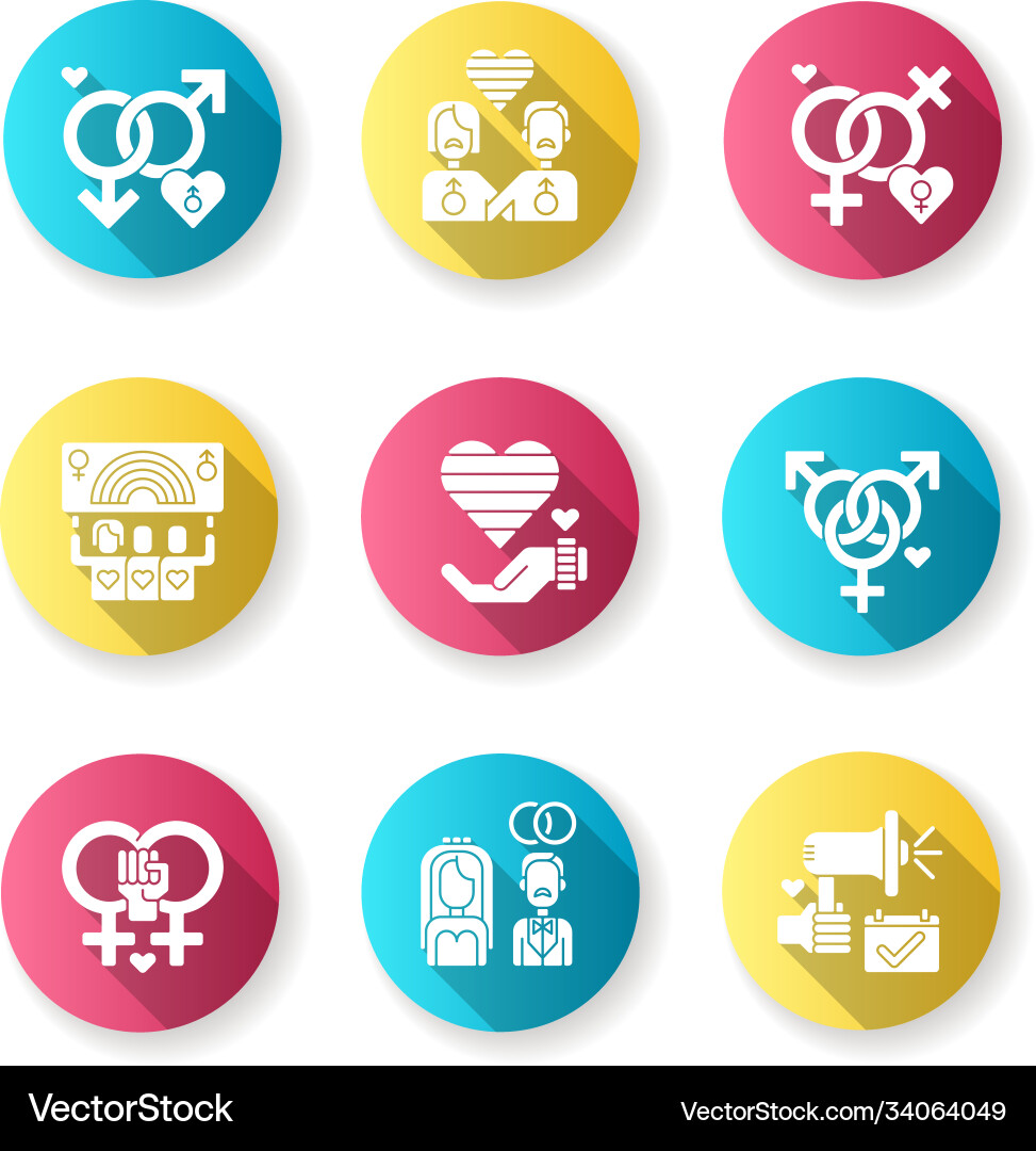 Pride Leben flaches Design lange Schatten Glyph Icons gesetzt Pride Leben flaches Design lange Schatten Glyph Icons gesetzt Vektorbild