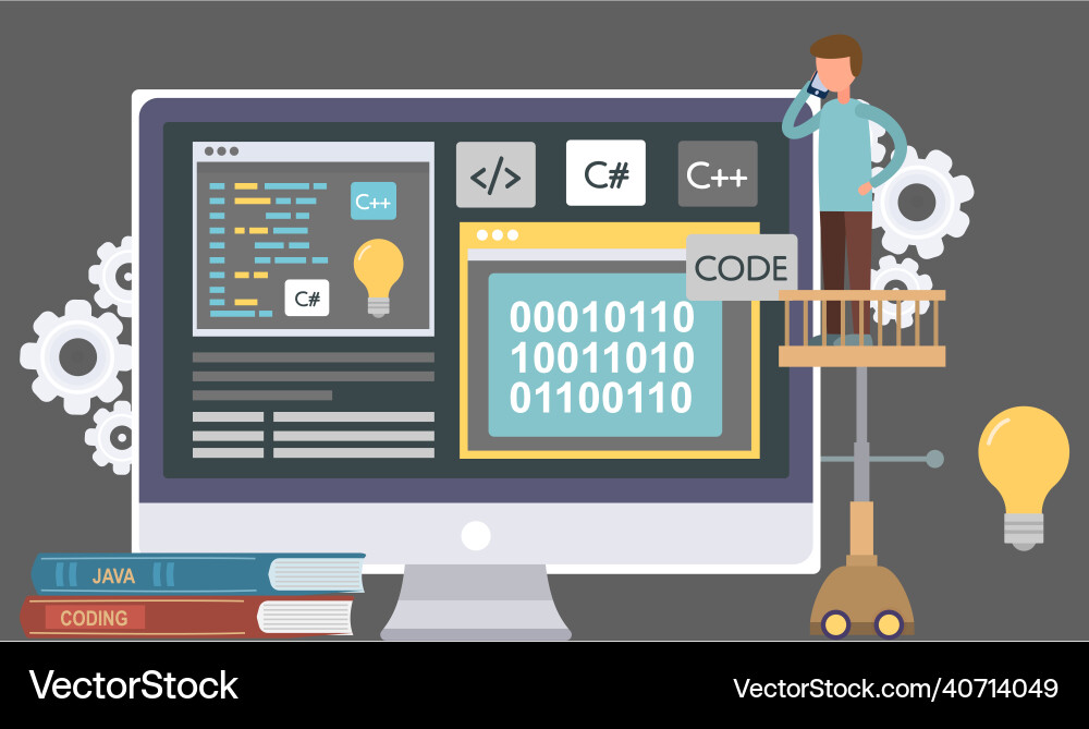 Programmer engineering and coding Programmer engineering and coding vector image