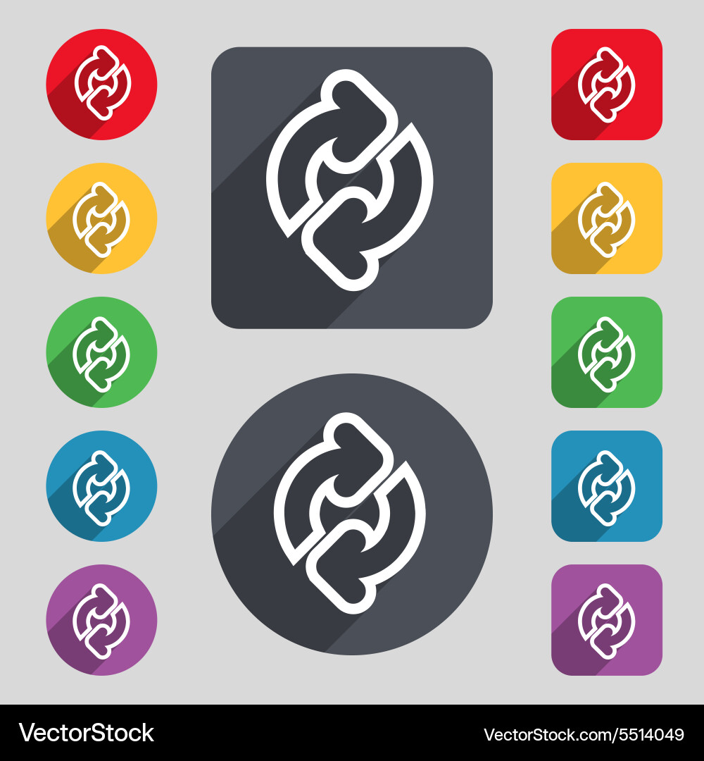 Refresh icon sign a set of 12 colored buttons vector image