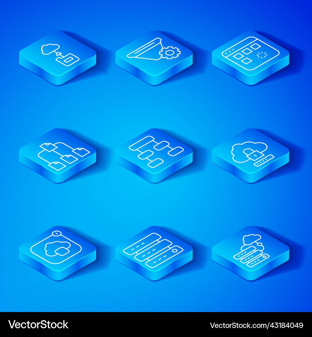Set line cloud technology data transfer hierarchy Vector Image