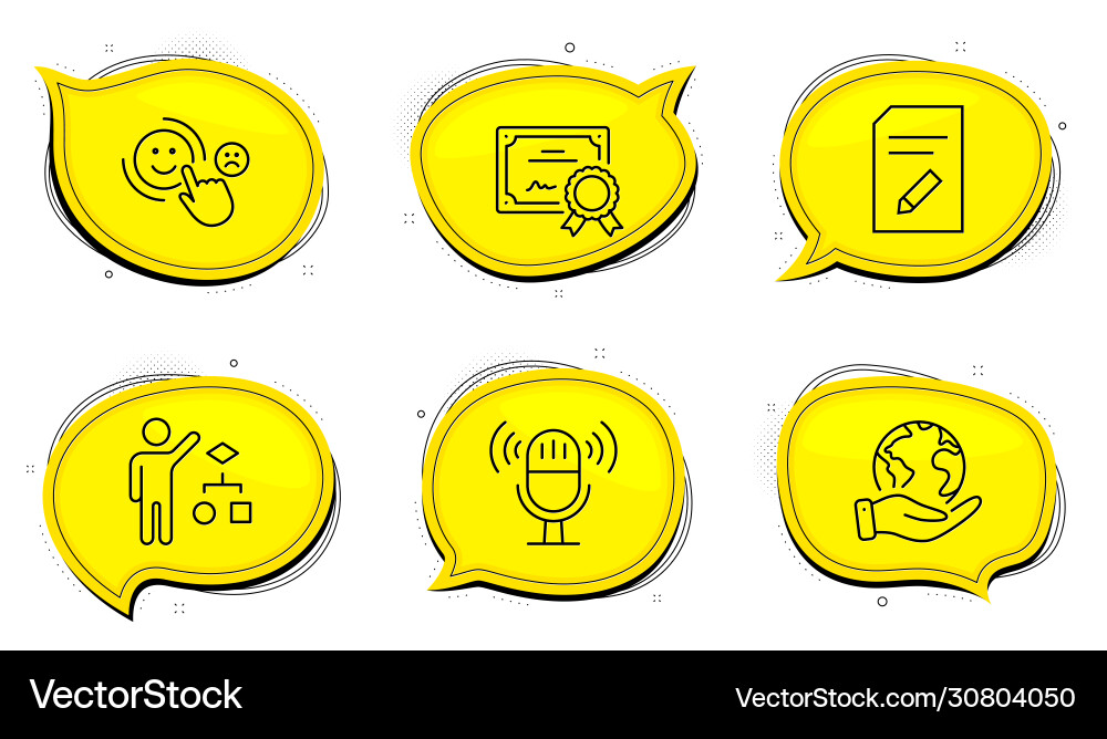 Algorithm edit document and microphone icons set Algorithm edit document and microphone icons set vector image