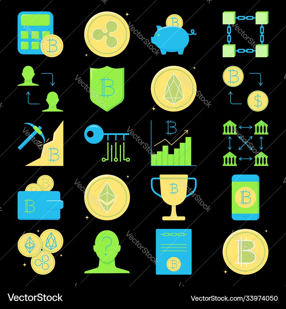Bitcoin and altcoins icon set in flat style Bitcoin and altcoins icon set in flat style vector image