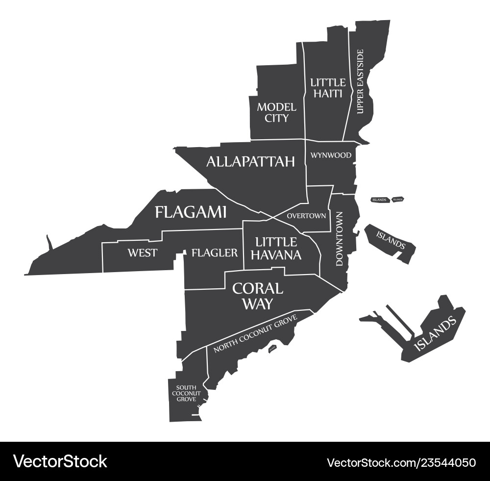 Miami florida city map usa labelled black Miami florida city map usa labelled black vector image