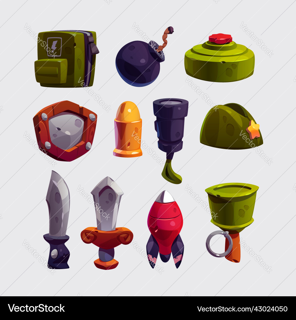 Militärspiel Icons Cartoon Krieg Sammlung Militärspiel Icons Cartoon Krieg Sammlung vektorbild