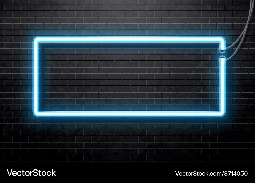 Neon Blue Banner on Black Brick Wall Vector Image