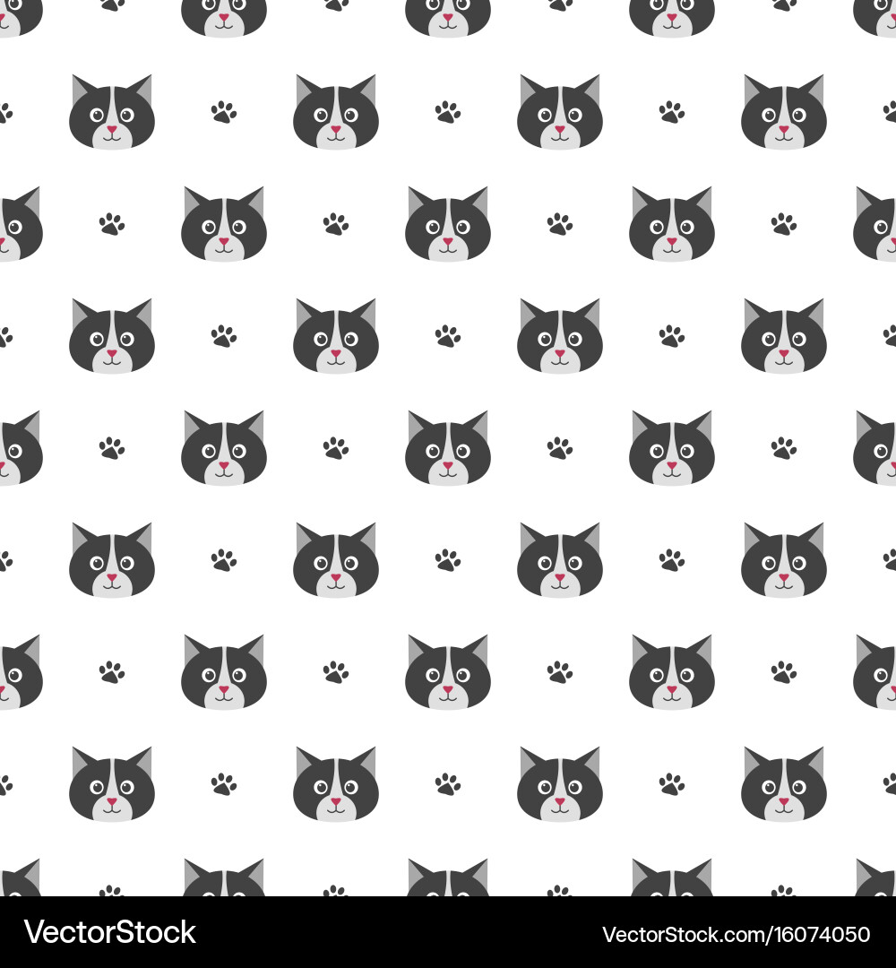 Seamless pattern with cute cats and footprints vector image