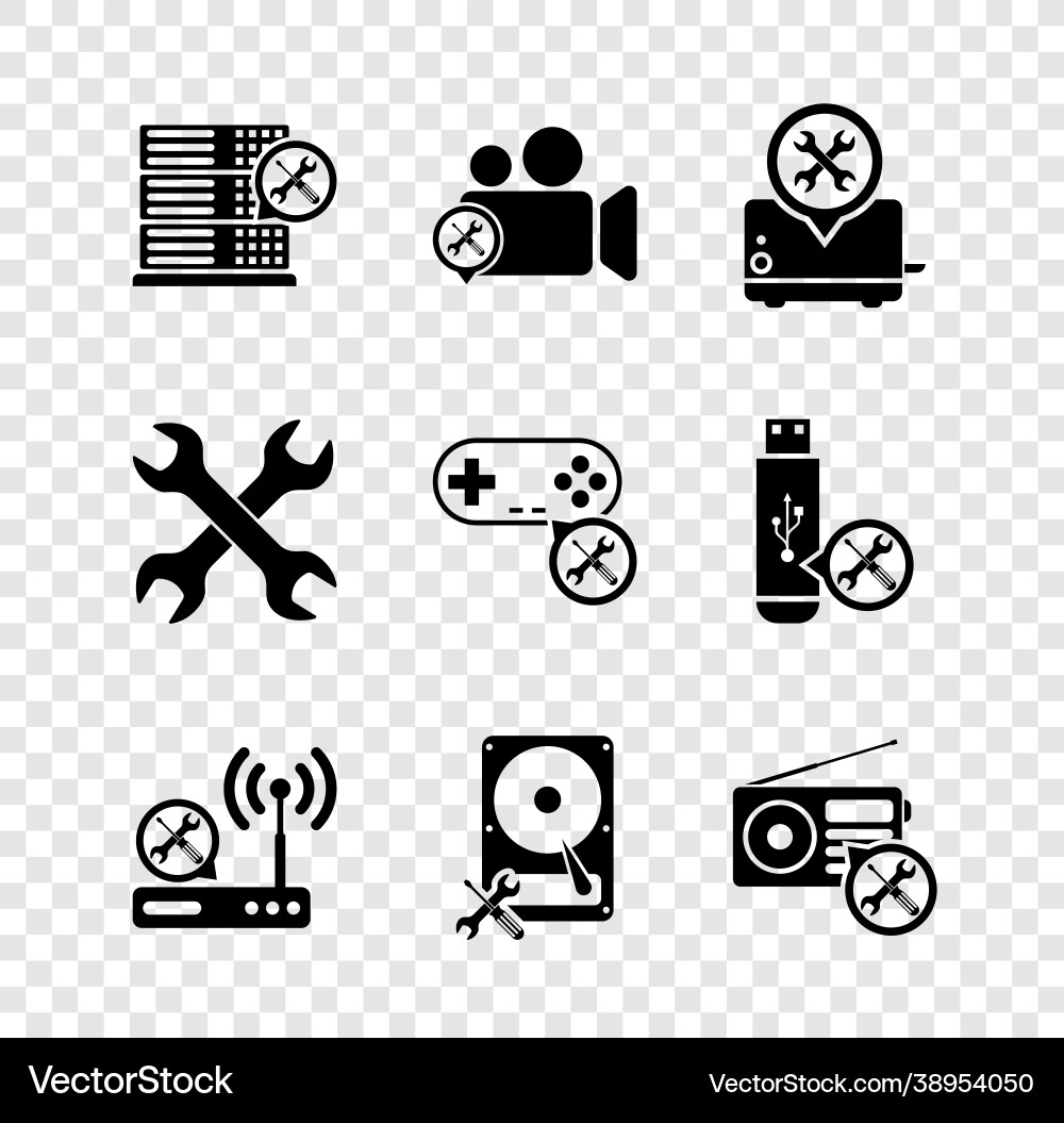Set database server service video camera toaster Set database server service video camera toaster vector image
