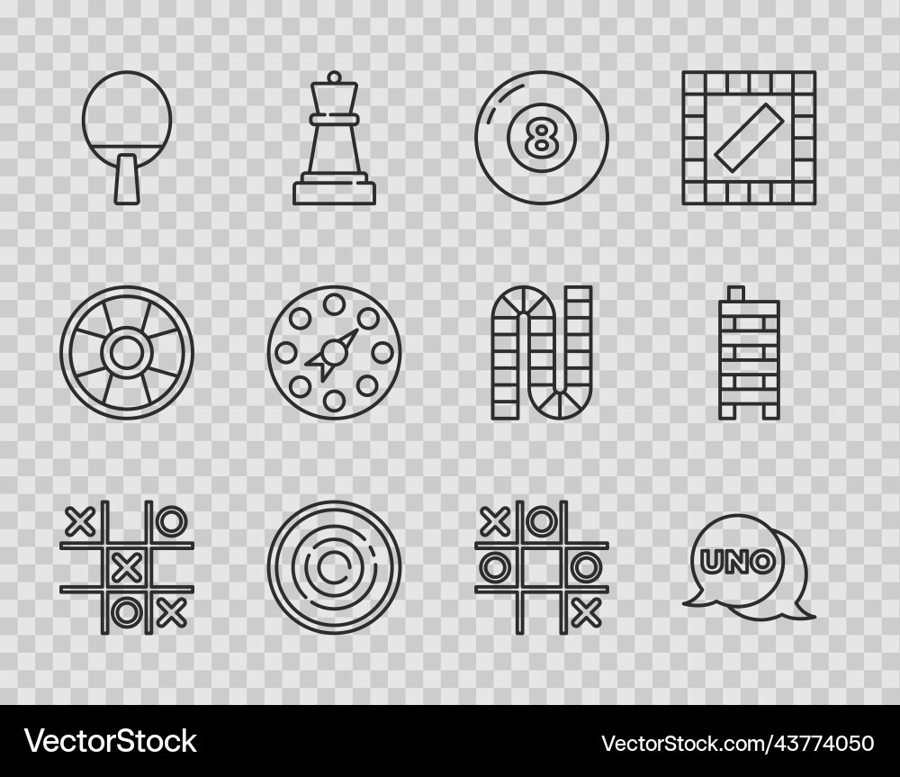 Set line tic tac toe game uno card billiard pool Vector Image