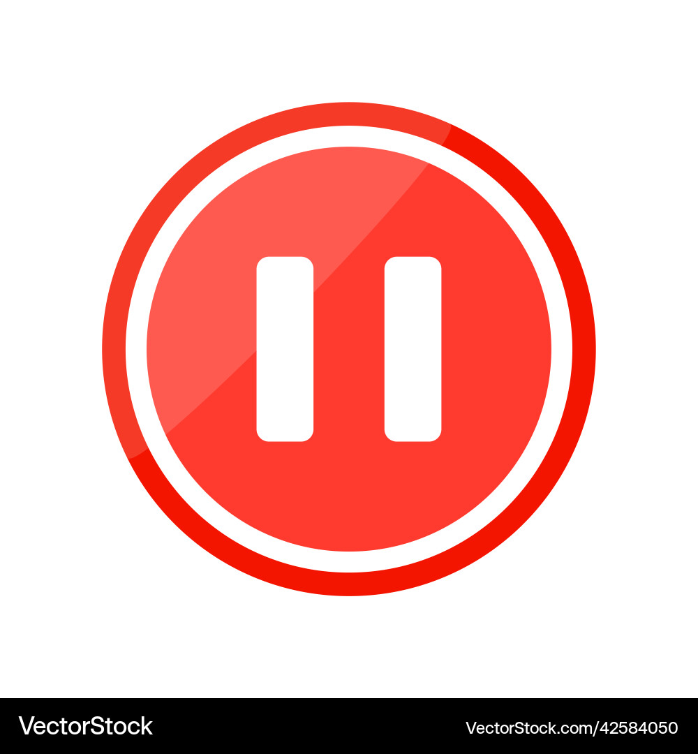 Shiny pause button simple web player icon in red vector image