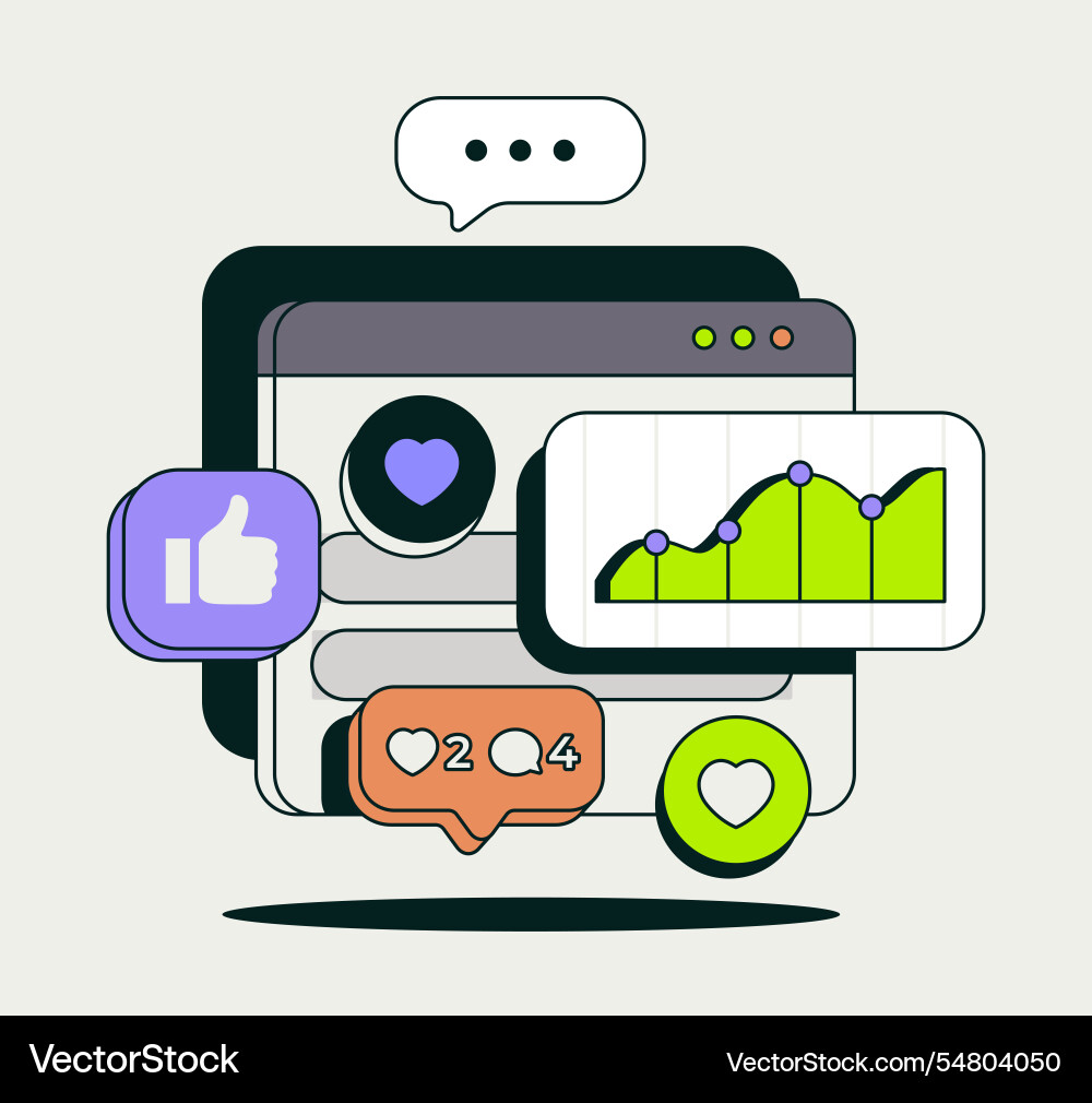Social media analytics with graphs notifications Social media analytics with graphs notifications Vector Image