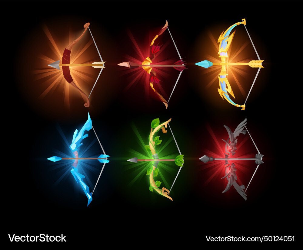 Bows with arrow set of elements for game design Bows with arrow set of elements for game design vector image