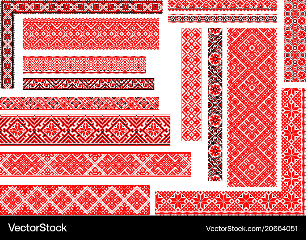 Ethnic Embroidery Patterns - Red & Black vector image
