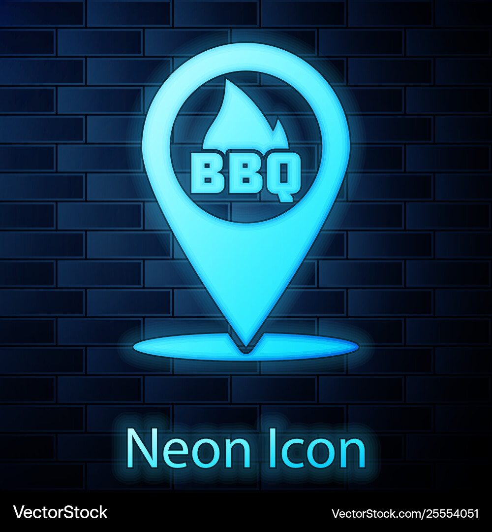 Glowing neon map pointer with barbecue icon Glowing neon map pointer with barbecue icon vector image