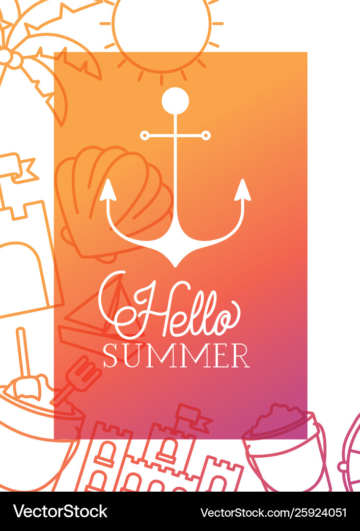 Hello summer label with colorful image Vector Image
