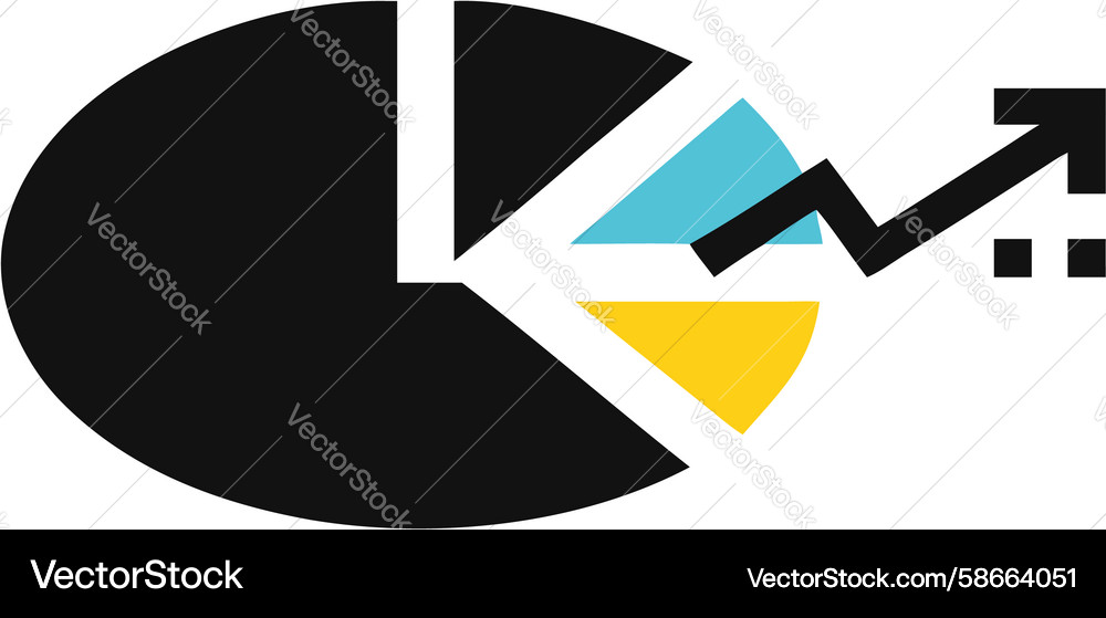 Interrupted growth pie chart with line graph Vector Image