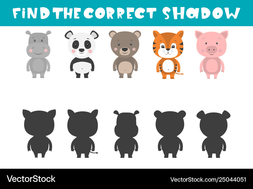 Mirror image five different animals task find Mirror image five different animals task find vector image