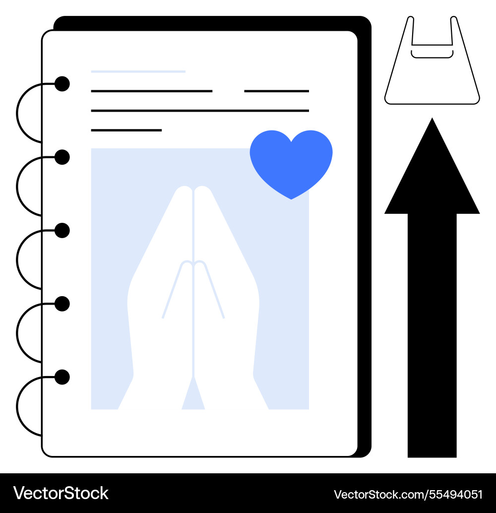 Notebook with praying hands image blue heart Notebook with praying hands image blue heart vector image