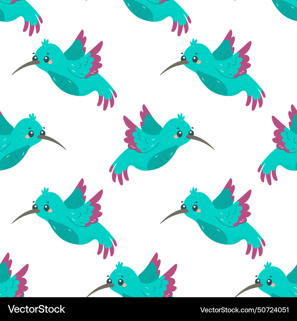 Seamless pattern with hummingbird on white vector image