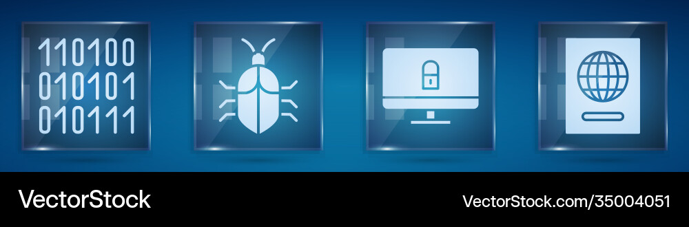 Set binary code system bug concept lock Set binary code system bug concept lock vector image