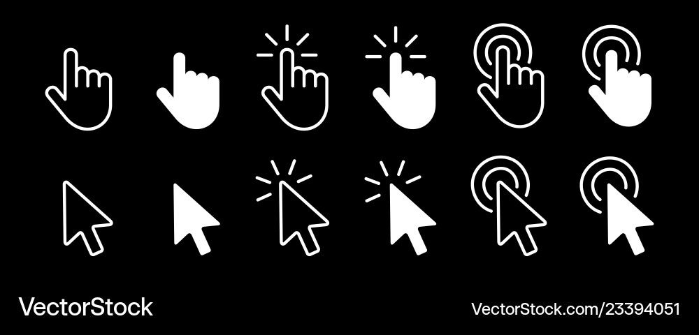 Set of hand cursor icons click vector image