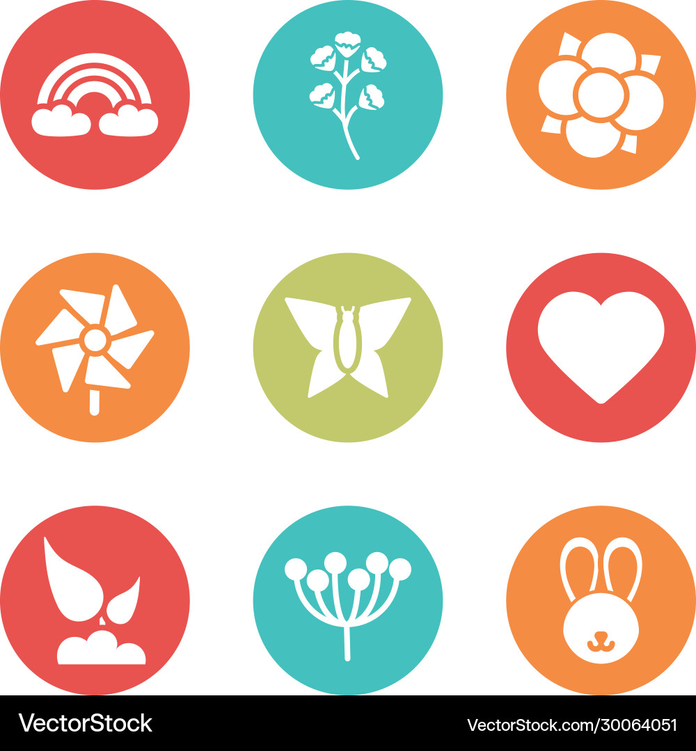 Set spring icons block and flat style icon vector image
