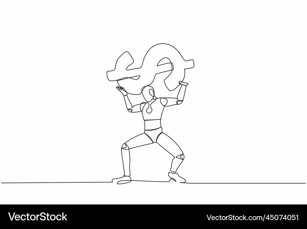 Single continuous line drawing tired robot Single continuous line drawing tired robot vector image