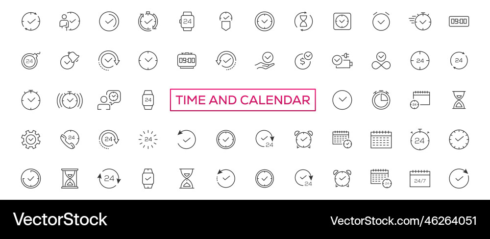 Time and clock calendar timer line icons Time and clock calendar timer line icons vector image