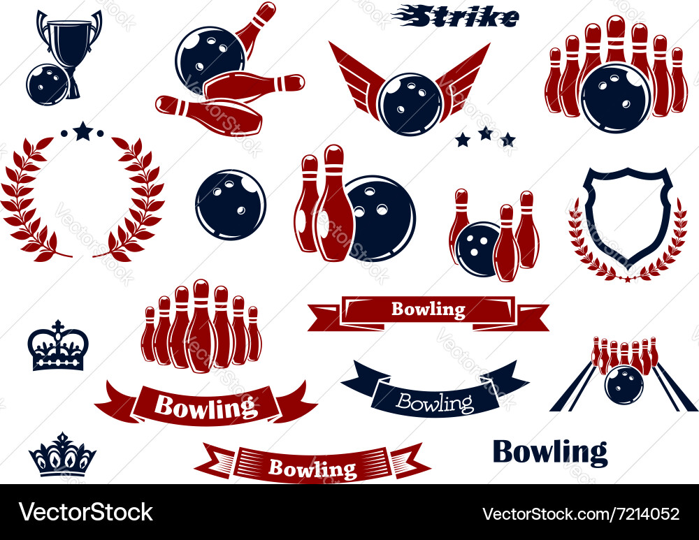 Bowling Game Elements & Icons Vector Image