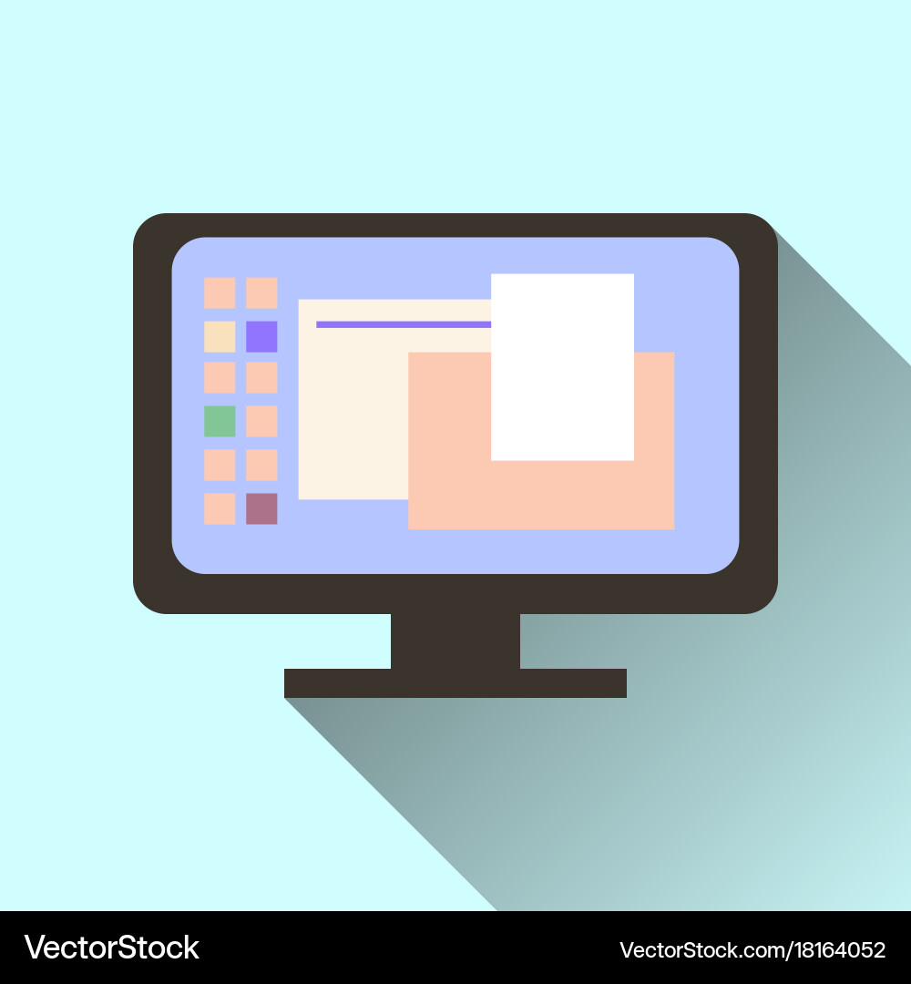 Computer screen icon with long shadow isolated Vector Image